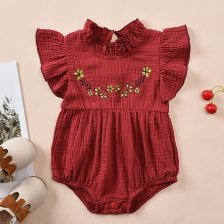

XIAOFFENN Newborn Infant Baby Girls Sleeveless Embroidery Print Bodysuit Romper Jumpsuit Clearance