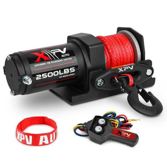 XPV AUTO 2500lbs Electric Winch 12V Synthetic Rope Nylon Towing Winches for ATV UTV Boat Trailer