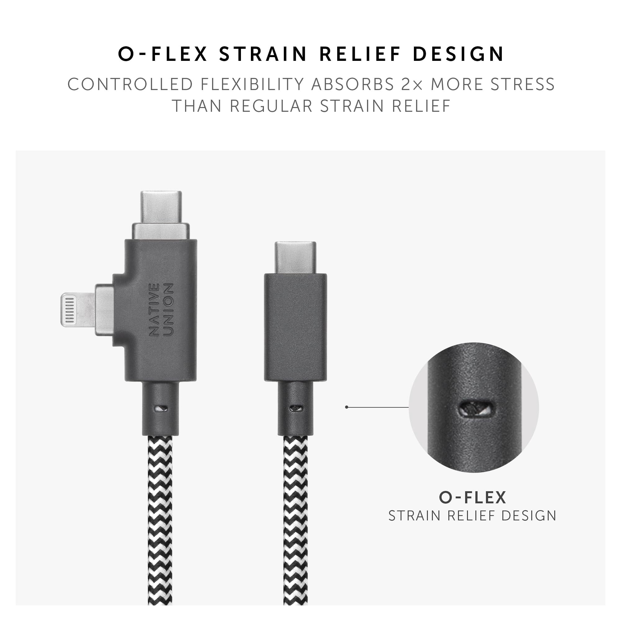 Native Union Belt Cable Duo Pro 240W – 2-in-1 8ft Universal USB C Charging Cable (Zebra)