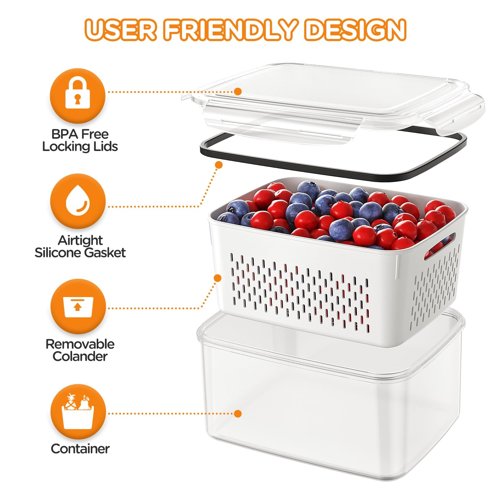 Food Storage Jars 6P White Multi-Size Fridge Produce Storage