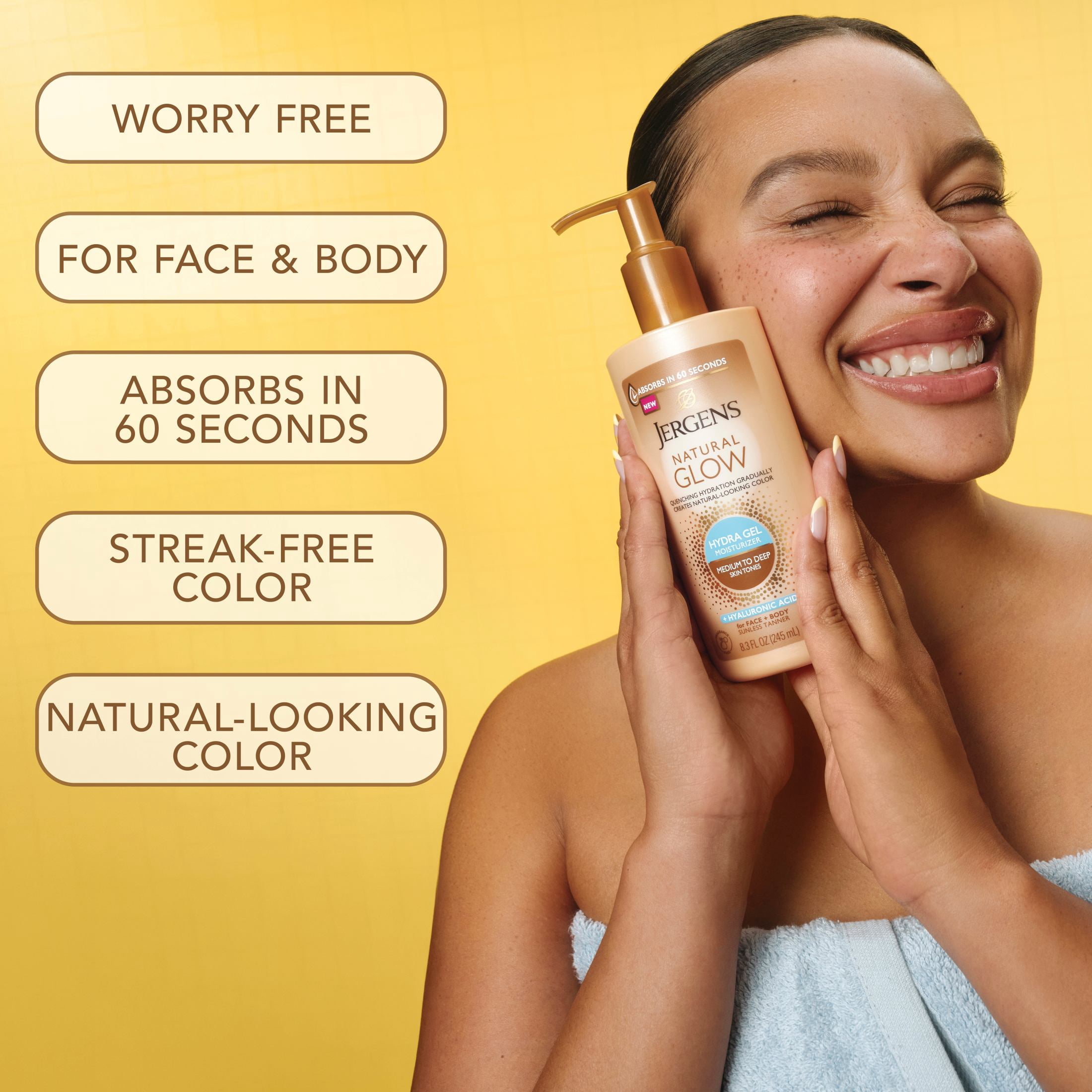 Jergens Natural Glow Hydra Gel Moisturizer, Gradual Tanning Lotion, Medium to Deep, 8.3 fl oz