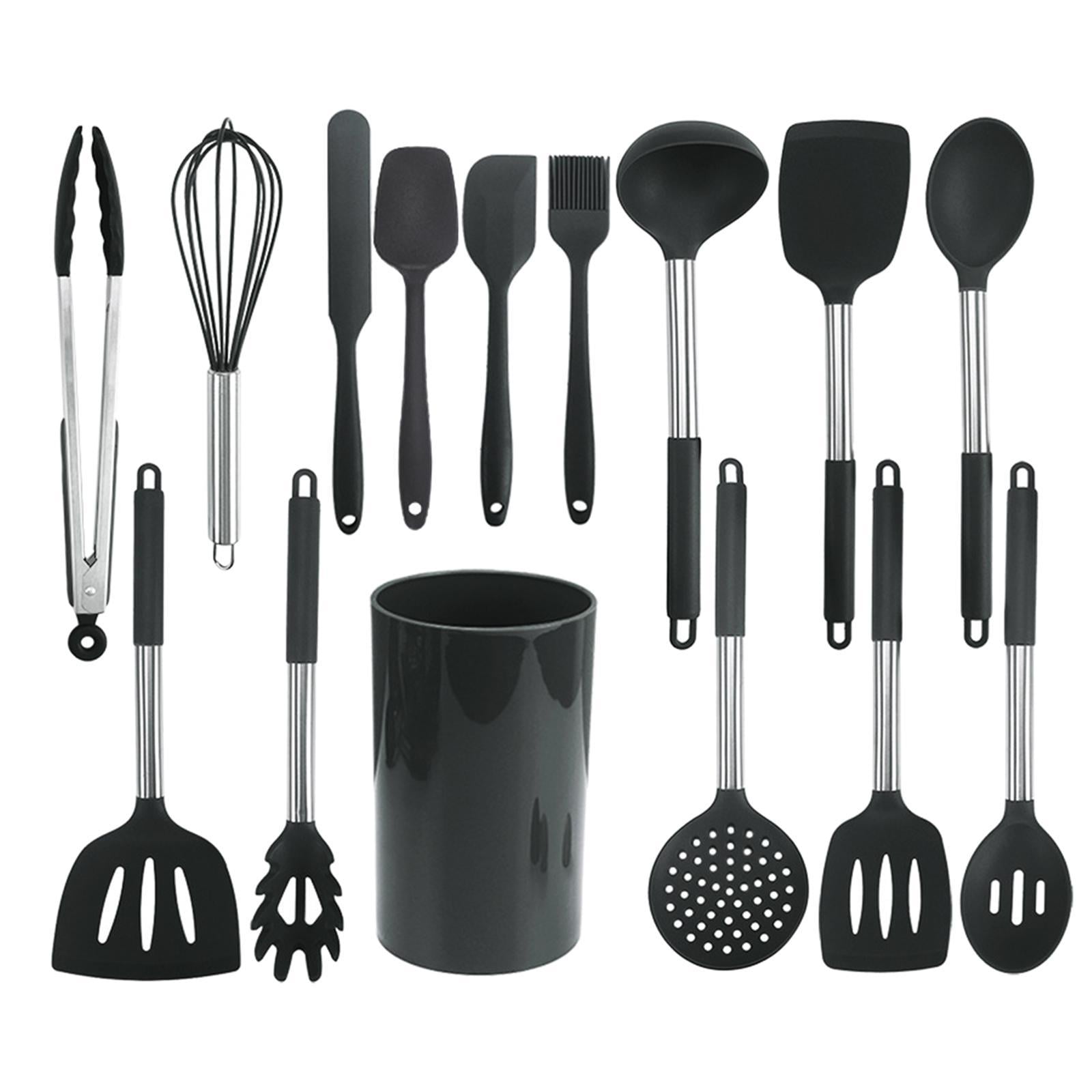15x Stainless Steel Cooking Utensils Heat Resistant with Holder