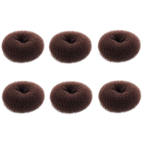 Moldeadores de moños extra pequeños para niños, 6 piezas de formas de calcetín de donut con moño para niñas, mini moldeadores de donut para cabello corto y fino (2 pulgadas, marrón oscuro)