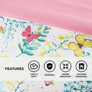 Regency Heights Full/Queen Size Comforter Sets, 4-Piece Kids Bedding Set for Girls, Butterfly Floral Comforter Bed Set, White/Pink
