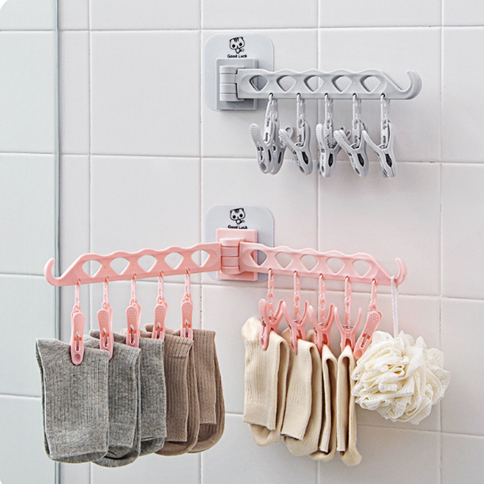 Yesbay Multi-functional Self-adhesive Clothes Hanger 10 Clips