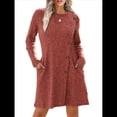 thumbnail image 1 of Vestido de Larga para Mujer, Estilo Túnica, Suéter, con Bolsillos y Botones Laterales. Rojo Ladrillo M, 1 of 10