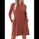 thumbnail image 1 of Vestido de Larga para Mujer, Estilo Túnica, Suéter, con Bolsillos y Botones Laterales. Rojo Ladrillo XL, 1 of 10