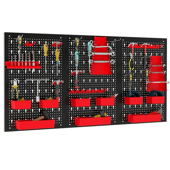 Gymax 9-Bin Parts Rack Organizer Pegboard Wall Organizer w/ Hammer Racks Tool Holders