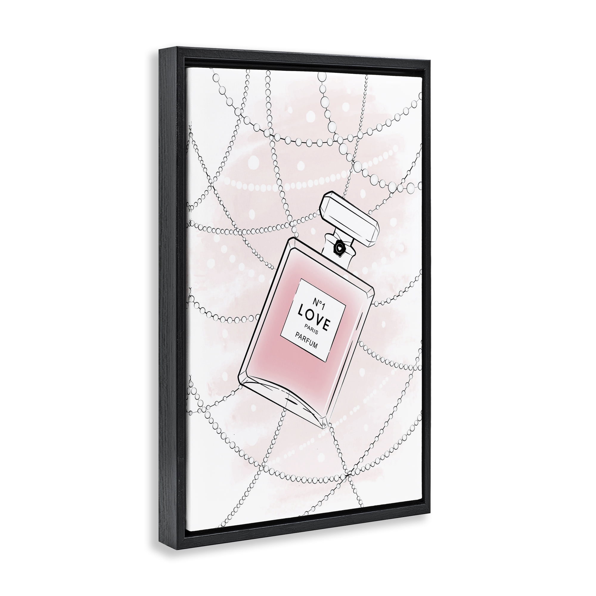 Stupell Industries Love Perfume & Pearls Beauty & Fashion Painting Black Floater Framed Art Print Wall Art, 21 x 31