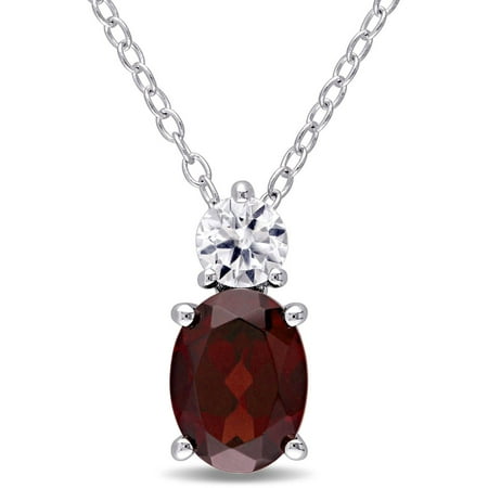 Tangelo 1-3/4 Carat T.G.W. Garnet and Created White Sapphire Sterling Silver Two-Stone Pendant, 18