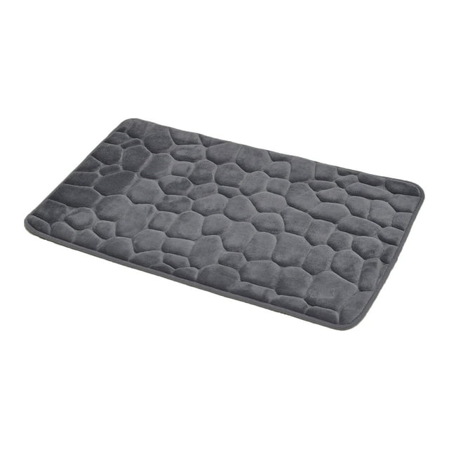 Tapis de Bain en Mousse Mémoire en Forme de Galet 3D Microfibre Antidérapant Gris Foncé