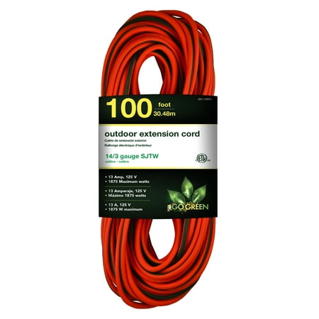 GoGreen Power 14/3 100' GG-13800 Heavy Duty Extension Cord, Lighted End