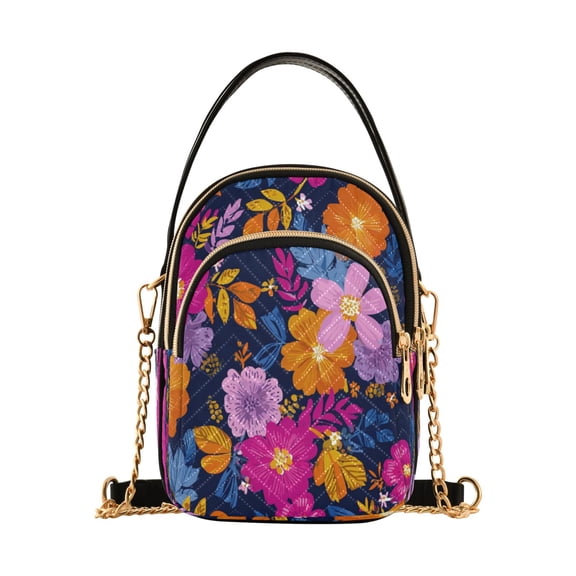 Quilted Women's Crossbody Bag Purses and Handbags with Detachable Leather Strap Vividly Colored Flowers