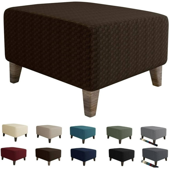 AIGIA Jacquard Ottoman Cover Slipcovers Folding Storage Stool Soft Thick Rectangle Foot Rest Slipcover with Elastic Bottom