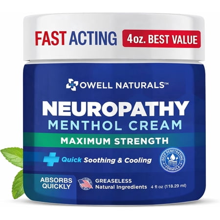 Owell Naturals Neuropathy Nerve Relief Cream 4 oz Fast Absorbing Body Cream with Arnica Aloe Vera MSM Non Greasy Formula