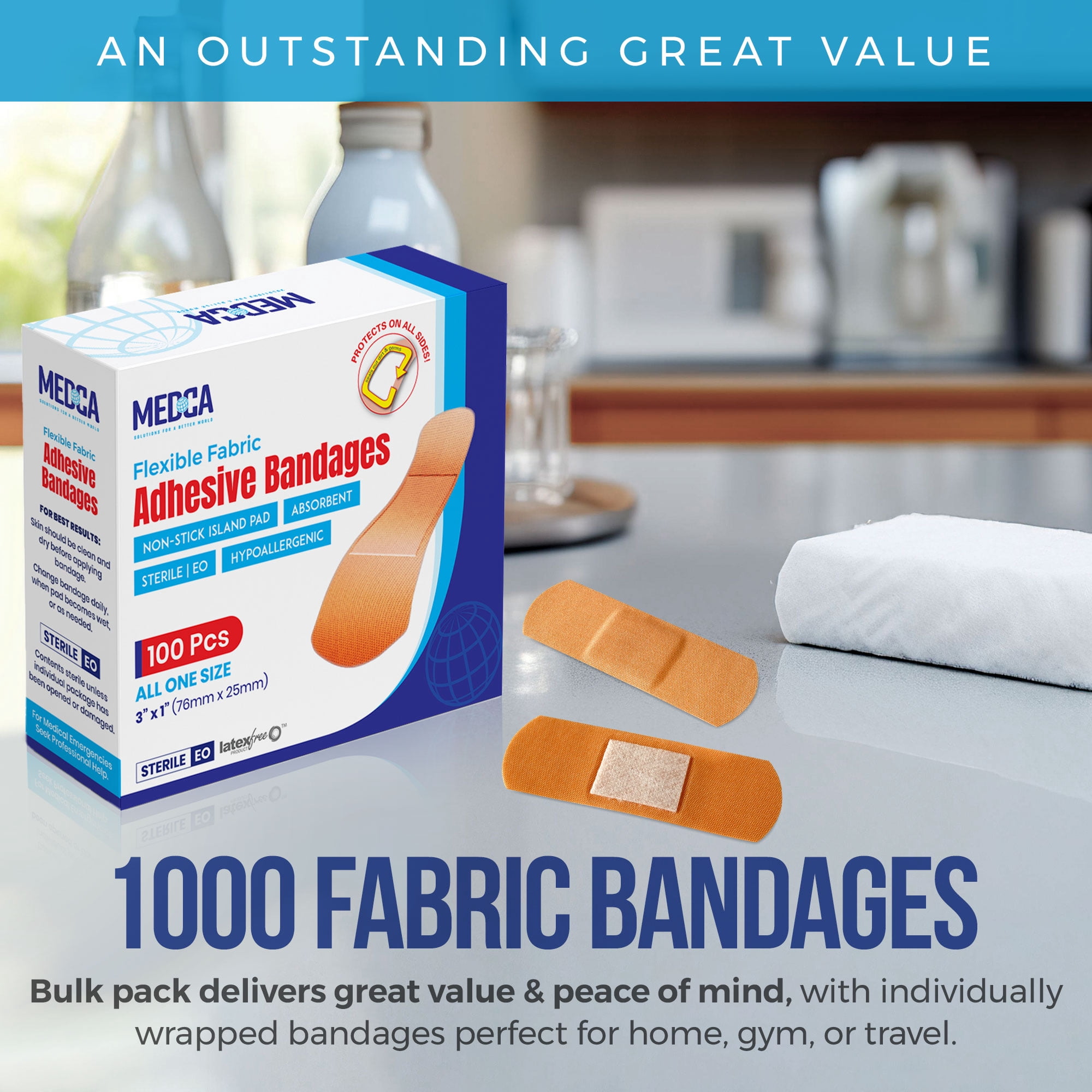Flexible Fabric Bandages - Flex Fabric Adhesive Bandages Finger-Tip, Knuckles and Thumb for Finger Care and to Protect Wounds from Infection - (1000 Count Bulk)