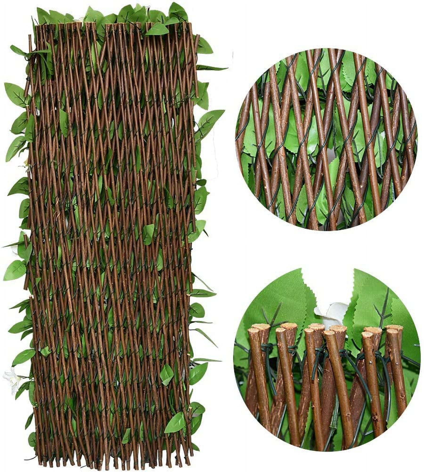 Expandable Faux Ivy Privacy Fence for Balcony, Outdoor Decorative Fencing Panel with White Flowers