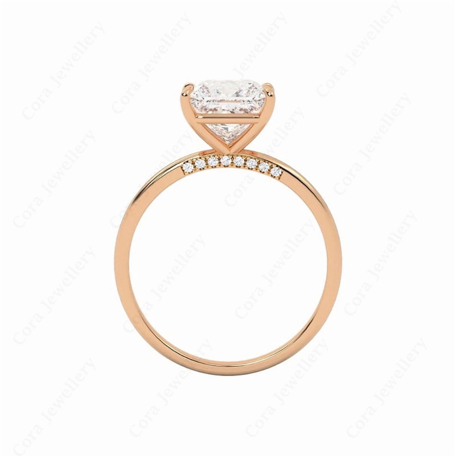 Cora Jewellery 2CT Princess Moissanite Bridge Diamond Solitaire Engagement Ring For Women, 14K Rose Gold
