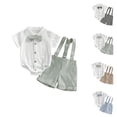 thumbnail image 4 of Coerni Baby Boys Gentleman Outfits Long Sleeve Bowtie Romper+Suspender Overalls Shorts Set Wedding Set Formal Plaid Suits, 4 of 4