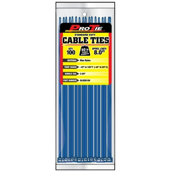 Pro Tie BL8SD100 8-Inch Blue Standard Duty Color Cable Tie, Blue Nylon, 100-Pack