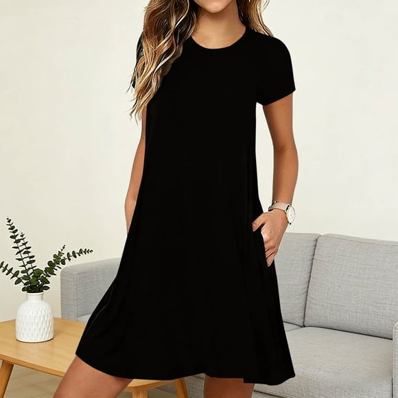 Roncen Casual T Shirt Dresses for Women Flowy Swing Tunic Dress Pockets