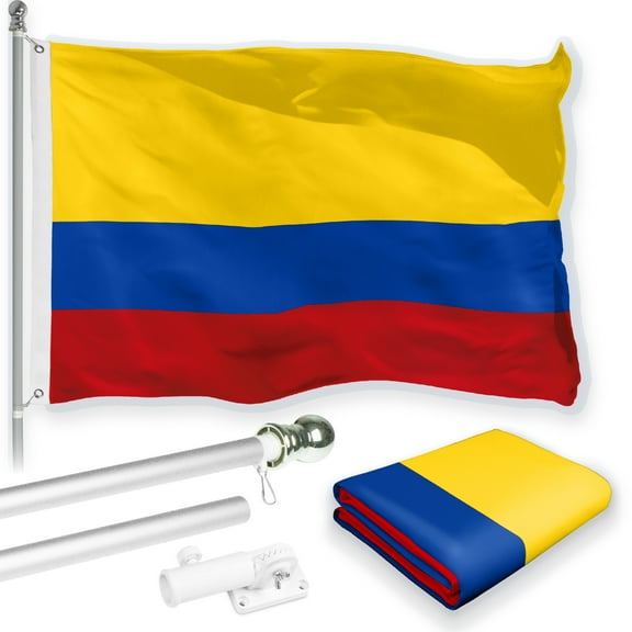 G128 Combo Pack: 6 Feet Tangle Free Spinning Flagpole (Silver) Colombia Colombian Flag 3x5 ft Printed 150D Brass Grommets (Flag Included) Aluminum Flag Pole