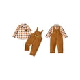thumbnail image 2 of RUINIXCW Toddler Baby Boy Thanksgiving Outfit Infant Boys Fall Winter Clothes Turkey Embroidery Plaid Button Down Long Sleeve Shirts Overalls Pants, 2 of 10