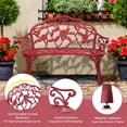 thumbnail image 3 of Tcbosik 38.5-Inch Outdoor Bench, Cast Aluminum Outdoor Furniture, Metal Bench with Floral Rose Accent & Antique Finish, Red, 3 of 9