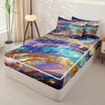 thumbnail image 2 of Castle Fairy Glitter Gold Foil Galaxy Wave Zipper Twin Comforter Sets with Fitted Sheet and 2 Pillowcases,Sparkly Nebula Alcohol Ink Graphic Zipper Bedding Set,Purple Cyan,Reversible,4-Piece, 2 of 6