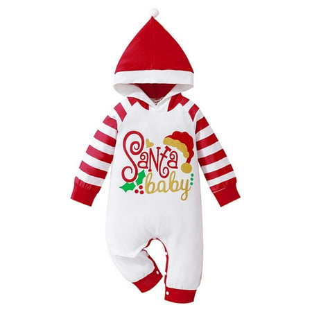 

Lumento Newborn Pompom Home Bodysuit Casual Striped Xmas Jumpsuit Cute Long Sleeve Christmas Romper White 80cm