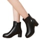 thumbnail image 4 of Botines de moda de otoño e invierno para mujer, tacón grueso, tacón medio, color liso, cremallera lateral negra, terciopelo cálido, 4 of 5