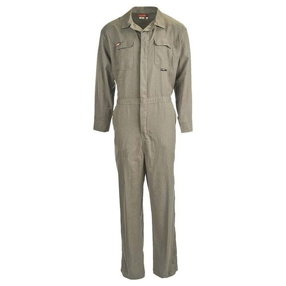 Flame Resistant Coverall, Lightweight, CAT2, Khaki, Large, SAFEGEAR