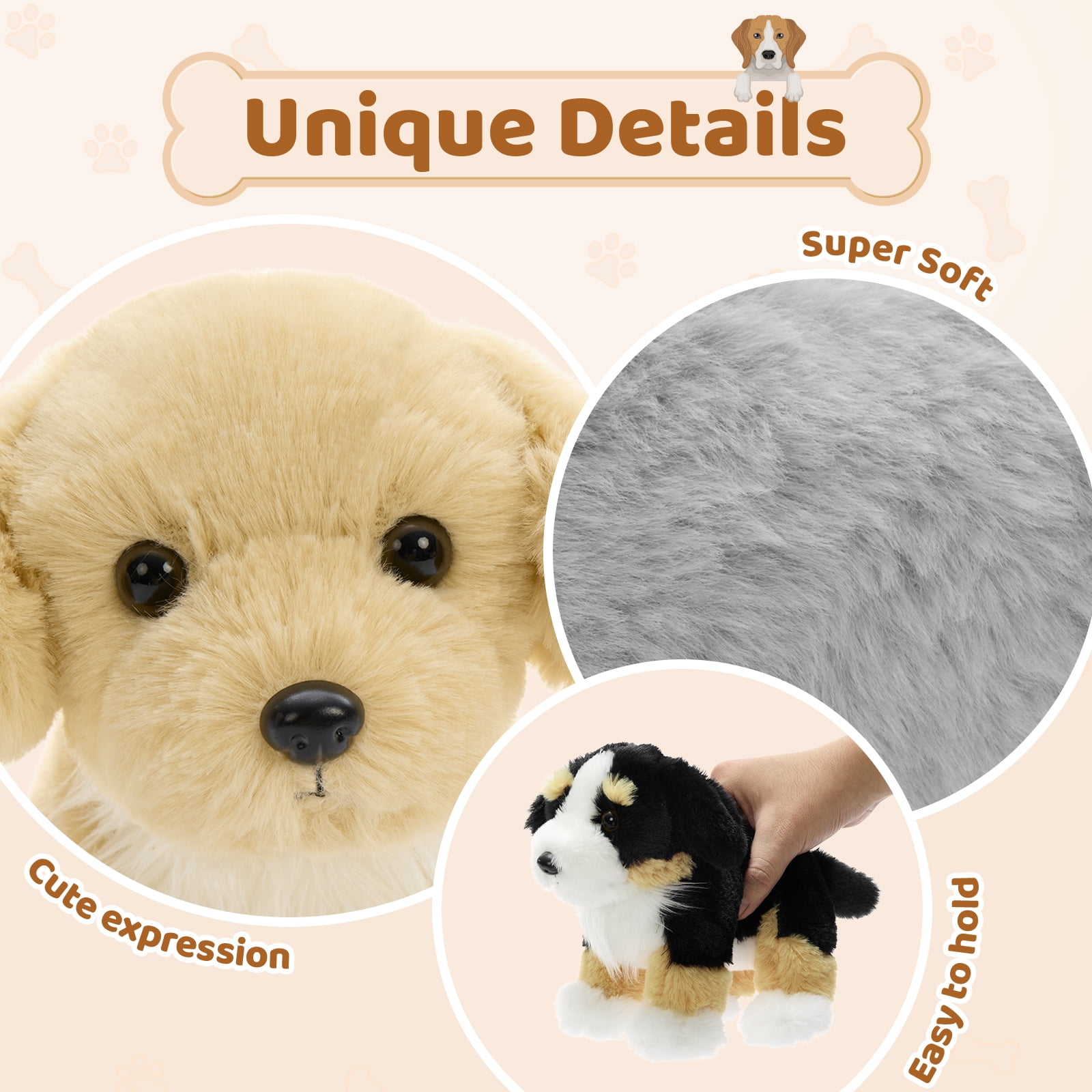 MorisMos 6 Pcs Bulk Stuffed Animals, Fluffy Assorted Stuffed Puppy Plush Toys