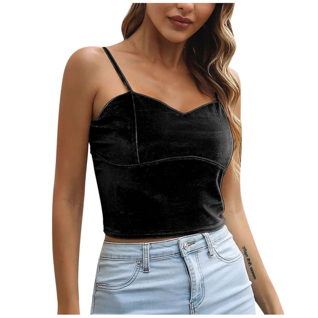 Timegard Camisole pour Femmes à Col en V à Bretelles Spaghetti Courte Confortable pour Sorties T-Shirt Camisole Mode d'Été