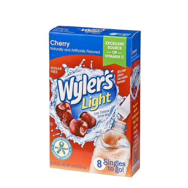 Wylers Light Singles To Go Powder Packets, Water Drink Mix, Cherry, 96