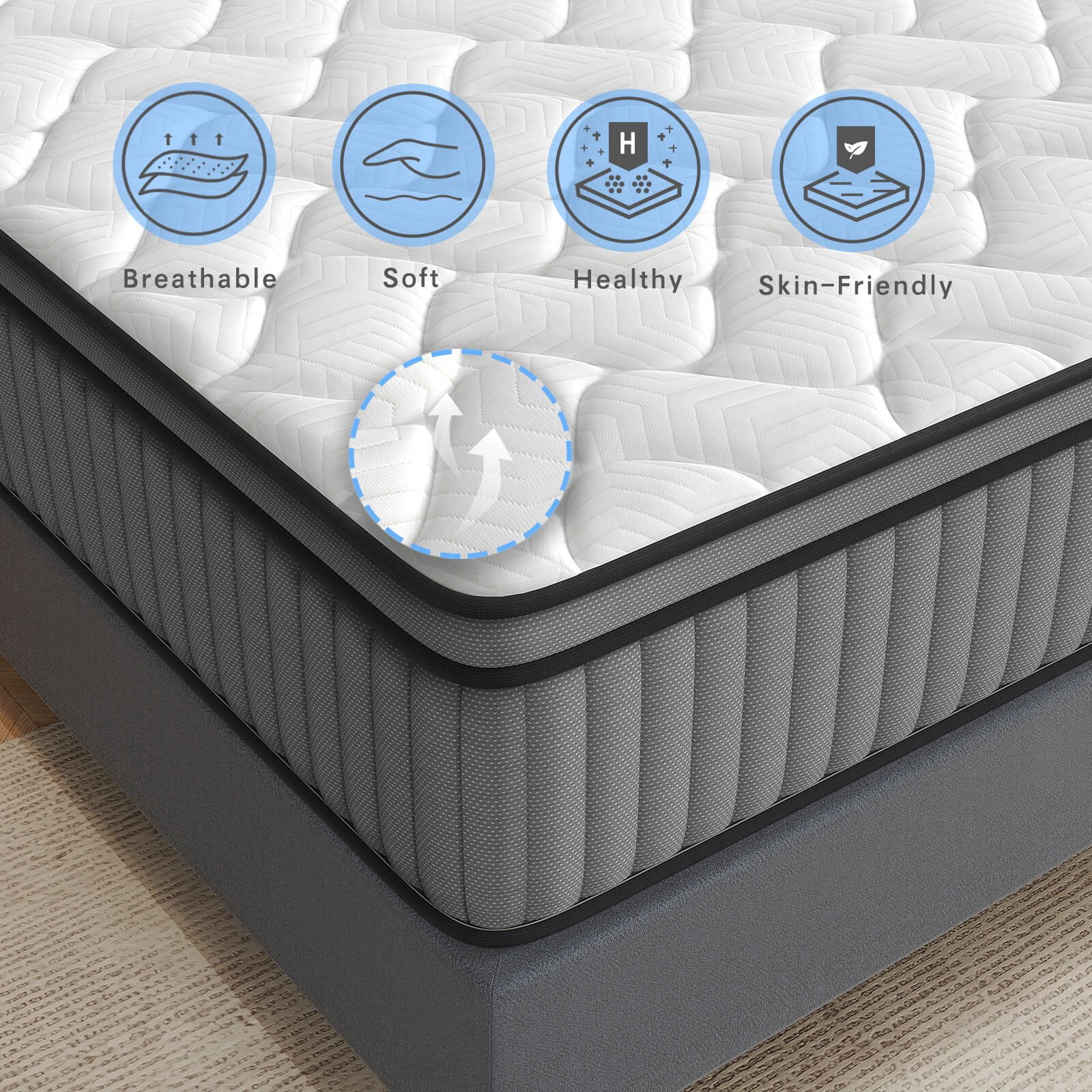 Full Size Mattress, VPSIO 10 inch Hybrid Mattress with Fiberglass Free, Memory Foam, Breathable Euro Pillow Top Mattress for Cooler Sleep Supportive & Pressure Relief, Medium Firm