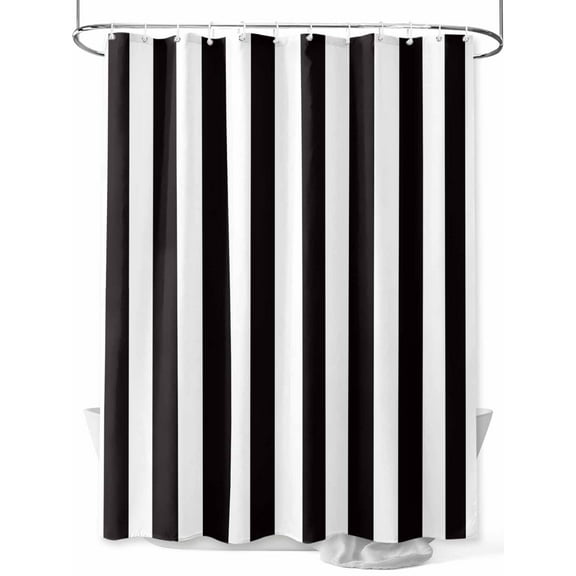BLack White Stripes Simple Shower Curtain, Geometric Waterproof Shower Curtain Set with 12 Hooks Lightweight Washable Fabric Shower Curtains for Bathroom 36x72 Inches