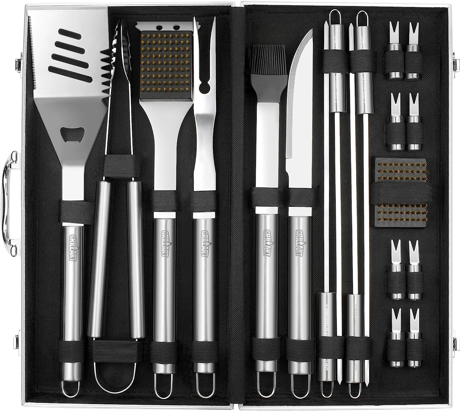 Grill Utensils Set,BBQ Grilling Accessories, Grill Set Gifts for Men Grill  Tools, MUJUZE Barbeque with Apron, Stainless Steel Grill Kit Set Gifts for