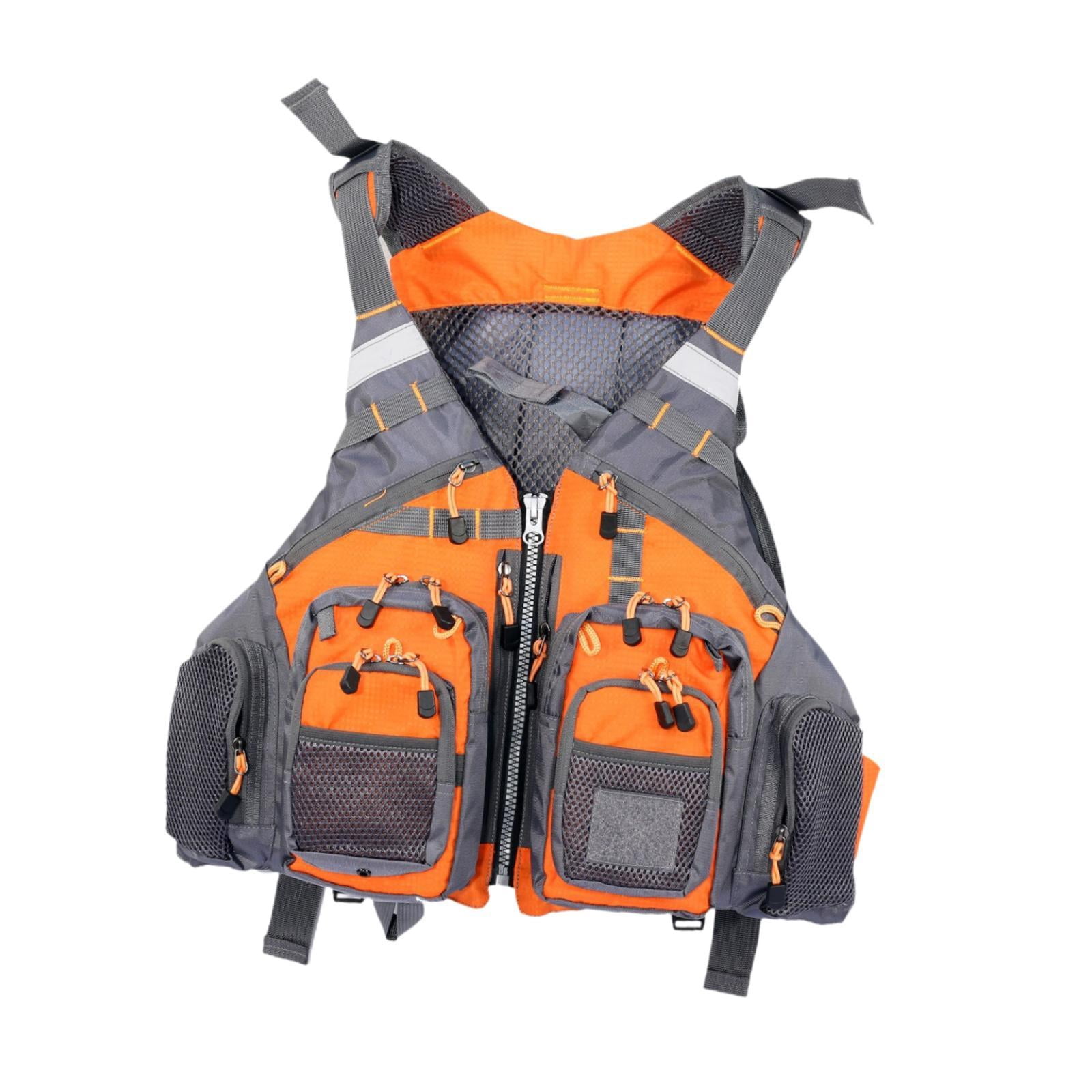 DimyFew Fishing Vest Life Vest Adjustable Size Reflective Multipurpose Comfortable Multi Orange