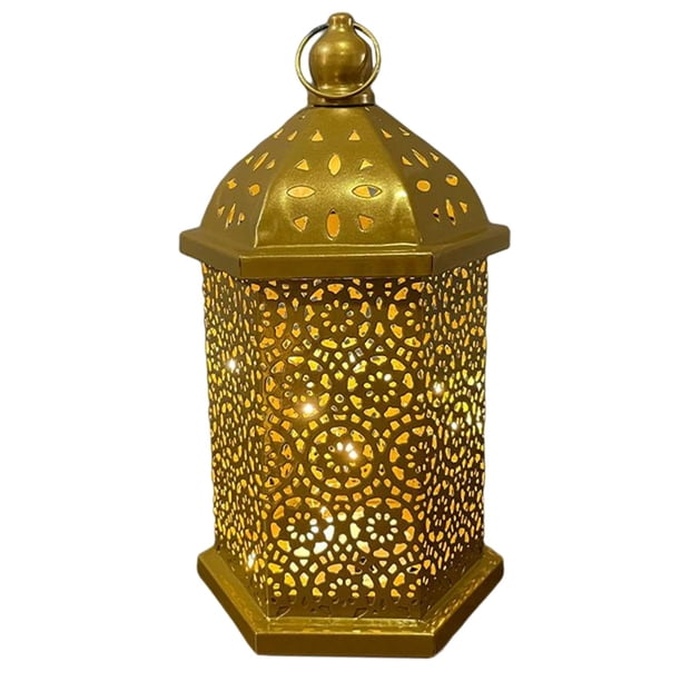 Lámpara decorativa de Linterna tallada hueca creativa LED portátil batería para vacaciones jardín sala Dorado 268x15cm Gloria Linterna de interior