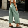 thumbnail image 6 of Women's Linen Cropped Wide Leg Pants, Button Elastic Waist, Side Pockets, Breathable Loose Capri Trousers For Summer Daily Wear Green,XXXL, 6 of 9