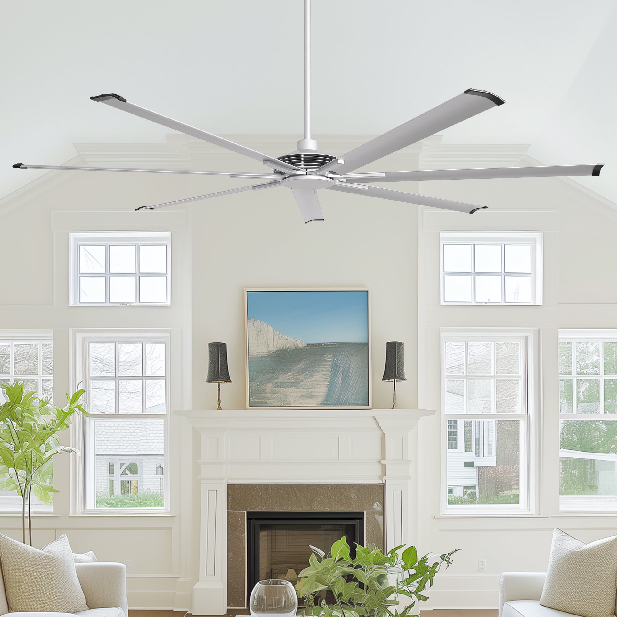 Parrot Uncle Industrial 84" Silver HVLS Ceiling Fan without Light, Large Ceiling Fan with Remote Control