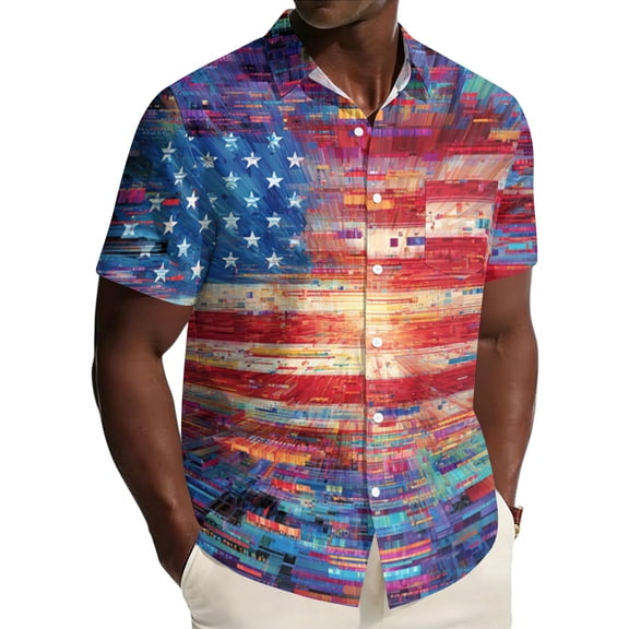 USA 250th Anniversary Hawaiian Shirt for Men 4th Of July American Flag Printed Hawaiian Shirts Short Sleeve Button Down Patriotic Shirt for Memorial Day Independence Day Holiday Shirts,Red XL