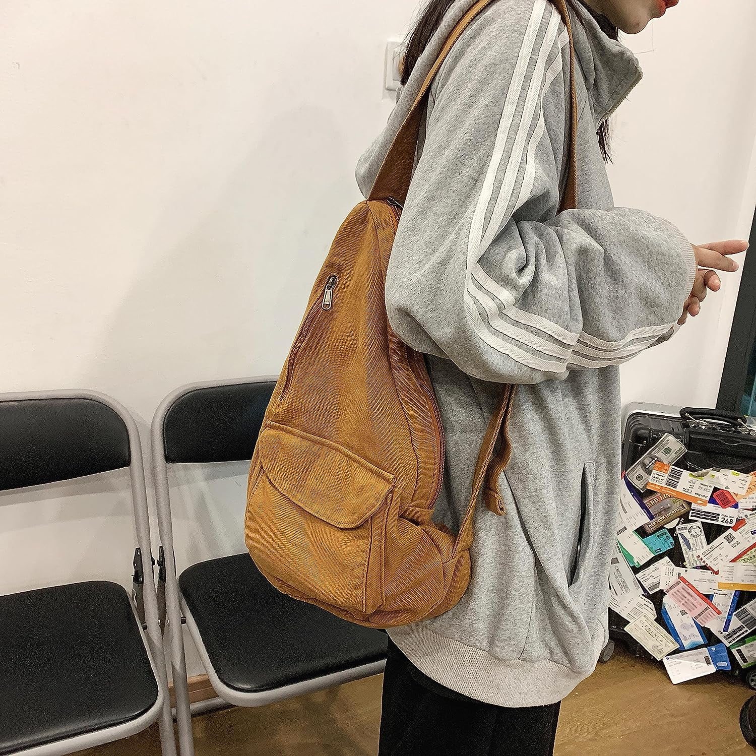 Canvas Sling Crossbody Bag for Women Men, Daypack Sling Bags Travel Casual Hiking Small Chest Shoulder Purse Bag Outdoor(470/White)