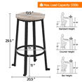 thumbnail image 6 of Alden Design 29.5"H Pub Height Bar Stools with Round Top for Kitchen, Set of 2, Gray, 6 of 6