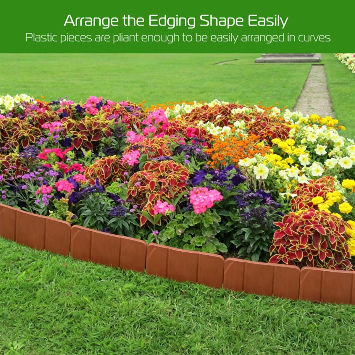 Plastic Lawn Edging, Interlocking Garden Landscape Border, 20‑Piece 16ft Flexible PP Garden Edging for Flower Beds, Walkways and Lawn Landscaping