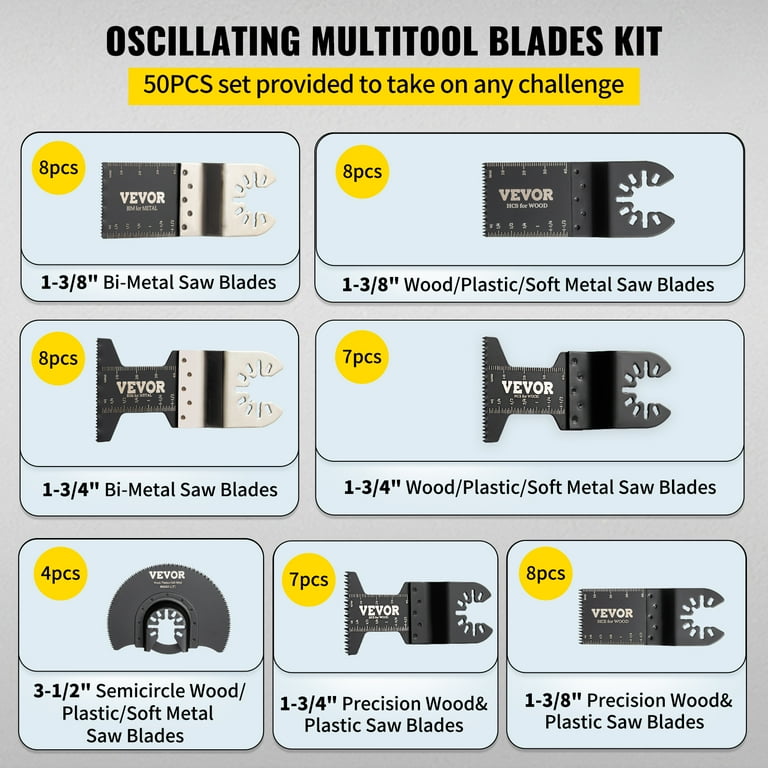 VEVOR 50pcs Oscillating Saw Blades Universal Quick Release Oscillating Saw Blades Multitool Tool Blades for Wood Plastic Aluminum Fit DeWalt Bosch