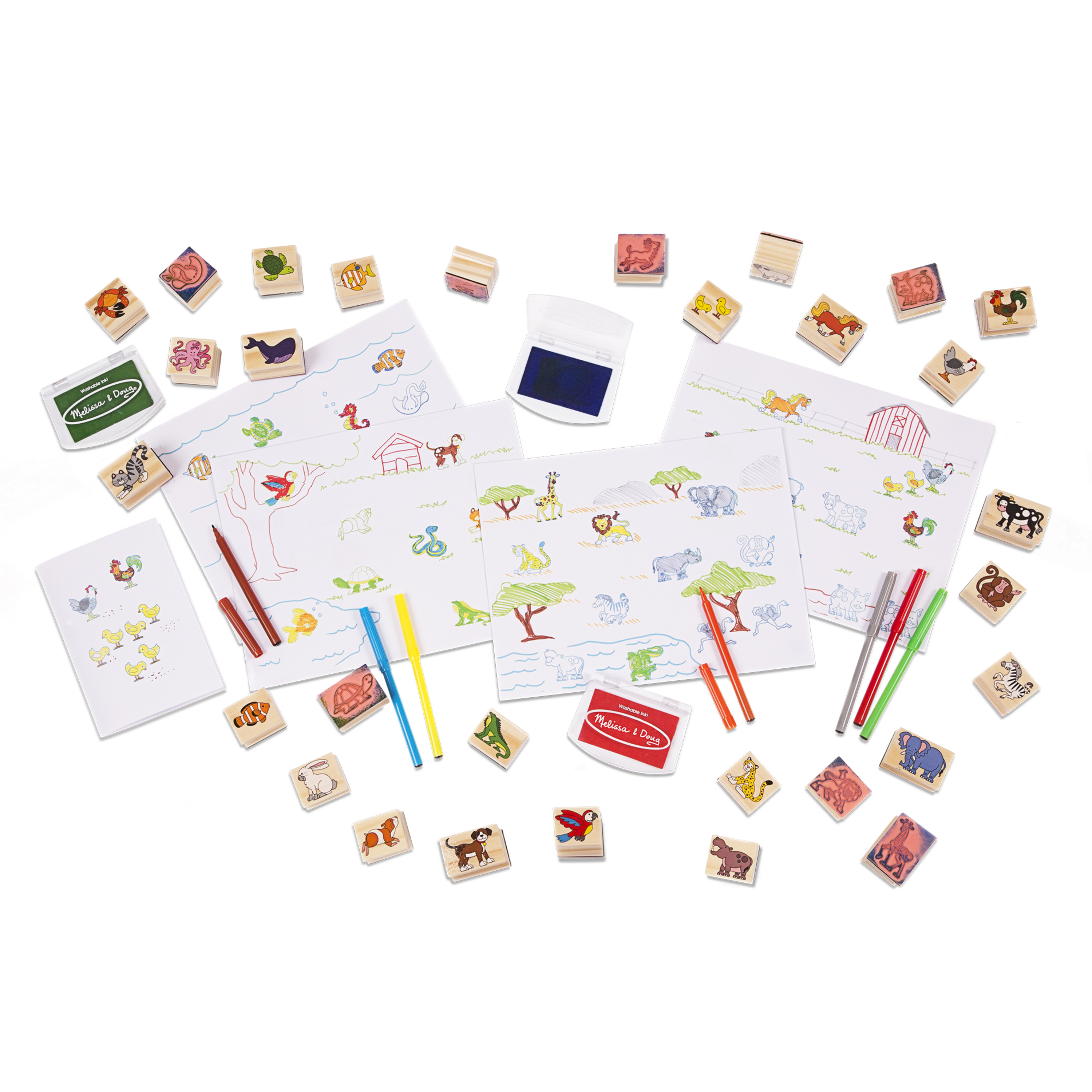 Melissa & Doug Jumbo Deluxe Wooden Stamp Set  Animals (40 Stamps, 7 Markers, 3 Colored Ink Pads) - image 4 of 9