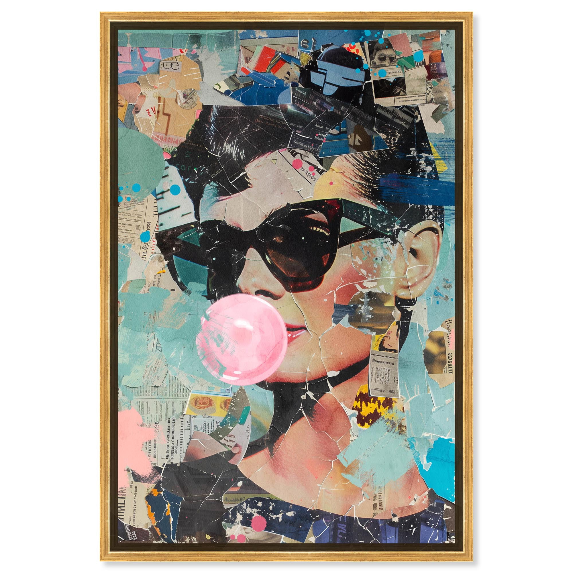Stylish Collage Icon Canvas Retro Glam Art Prints by Art Remedy, Gold Frame, 36" x 54"