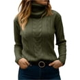 thumbnail image 2 of Women's Fashionable Solid Color High Neck Long Sleeved Sweater Pullover Sweater Top for Fall Winter Comfortable Everyday Fashion,Army Green,L, 2 of 7